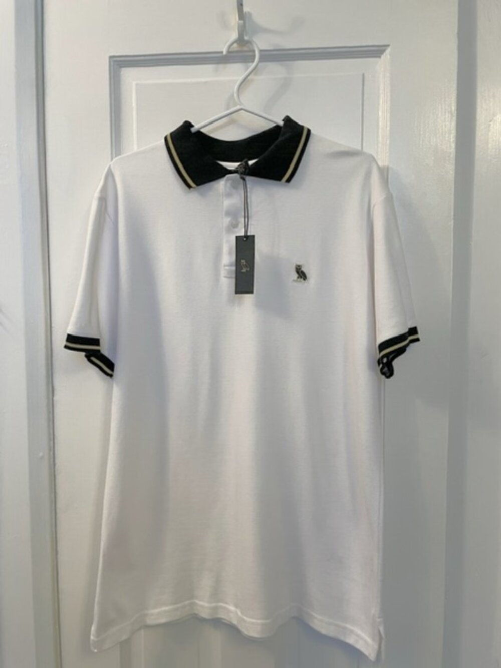 (NWT) OVO Men's Short-Sleeve Polo Shirt- White With Black/Gold Trim. Size Large